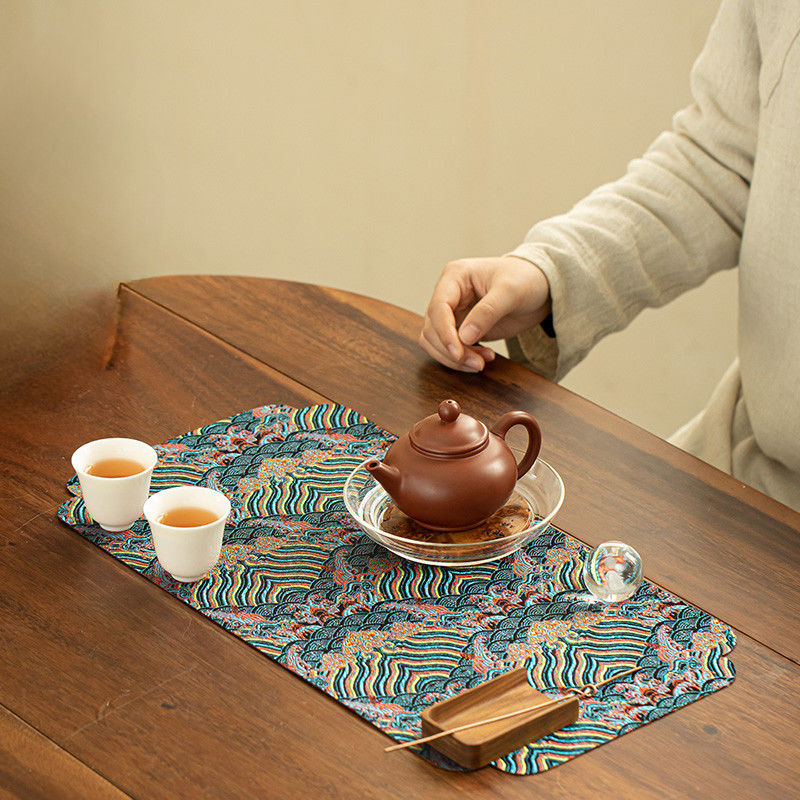 双面锦缎主人席禅意布艺干泡席吸水茶垫简约茶席隔热桌旗置物垫