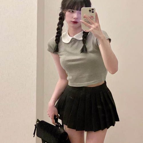 韩国辣妹黑色百褶裙前短后长