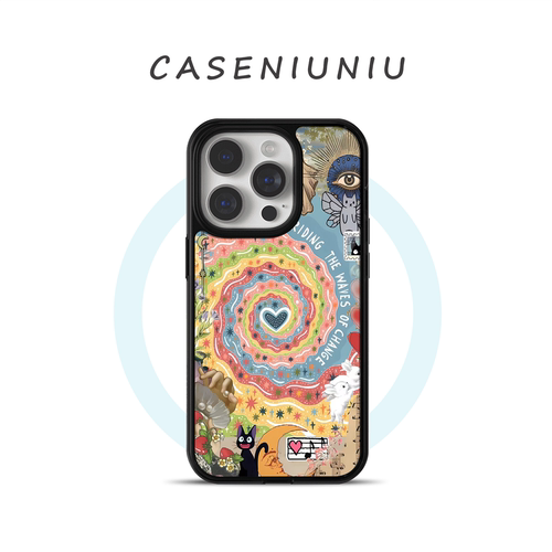 爱心星卜漩涡 适用苹果17promax手机壳磁吸iPhone16新款15日韩ins14小众高级感13撞色插画华为小米手机壳防摔