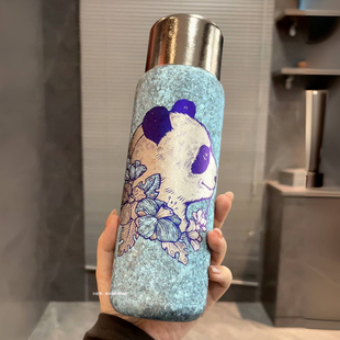限时特价 纯钛熊猫杯保温杯钛杯高端礼品大容量全钛杯600ml礼盒装