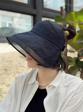 大檐灯罩防晒帽夏季防紫外线冰雪软丝显脸小可扎高马尾可折叠