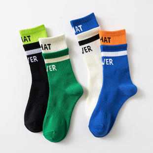 街头潮流秋冬长筒袜子男士 高筒长袜双螺口学院风纯棉保暖运动袜子