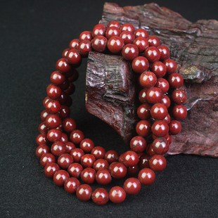 鸡血石手串108颗佛珠桂林鸡血玉手链天然玉石带证书