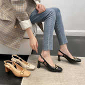 包头后空玛丽珍高跟女鞋 马衔扣粗跟凉鞋 法式 新款 2024夏季