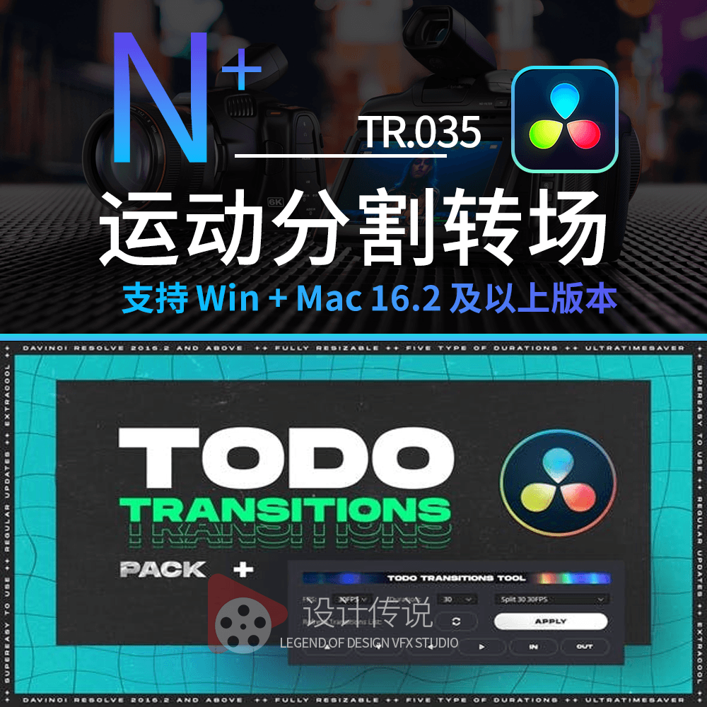 达芬奇转场 旋转运动弹性故障扭曲分割转场预设ToDo Transitions