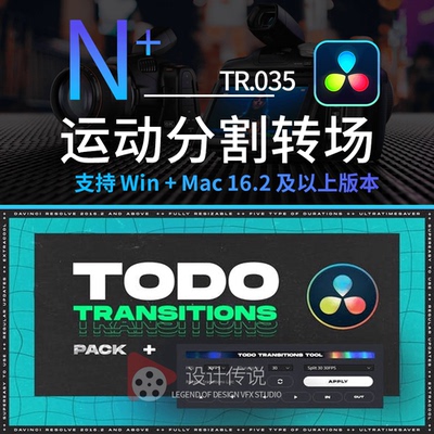 达芬奇转场 旋转运动弹性故障扭曲分割转场预设ToDo Transitions