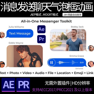AE/PR模板-消息发送聊天气泡对话框语音表情文件图片发送动画包