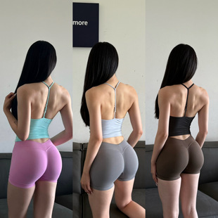 巨好看 细带美背运动背心辣妹裸感健身内衣V领露背带胸垫瑜伽服