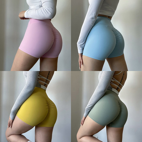 磨毛褶皱显臀大瑜伽短裤