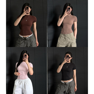 简约速干上衣瑜伽服显身材打底T 卡戴珊t恤紧身短袖 chao轻薄