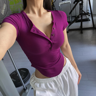 瑜伽服修身 欧美短袖 显瘦运动上衣软糯健身T恤女外穿 透气高弹