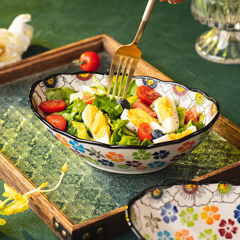 沙拉碗家用陶瓷碗中古风元宝碗酸奶碗新款汤碗面碗水果碗个人专用