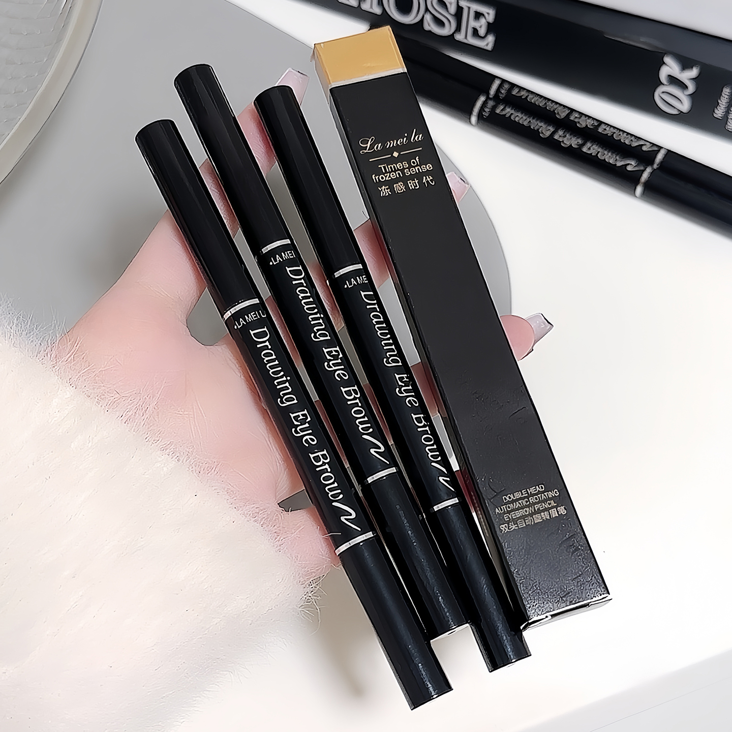 满包邮 批发双头自动旋转眉笔三角形带眉刷防水不晕染扁头砍刀笔