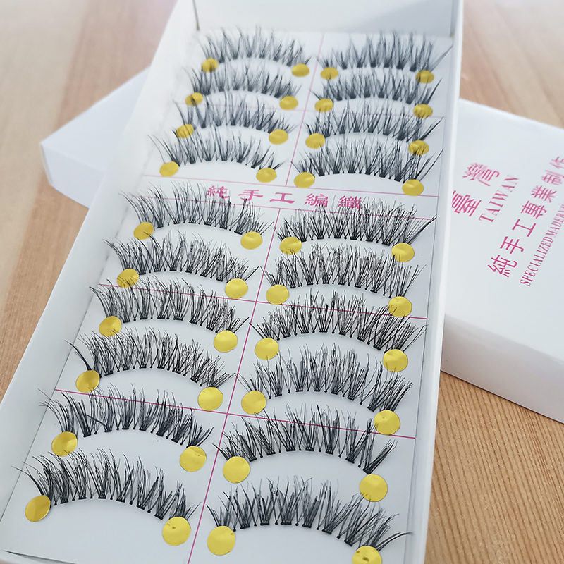 满包邮 批发台湾纯手工假睫毛眼尾纤长浓密上眼睫毛A2透明梗10对