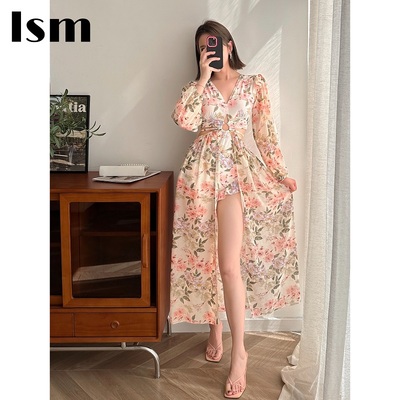 法式高级感长袖拍照泳衣女长裙