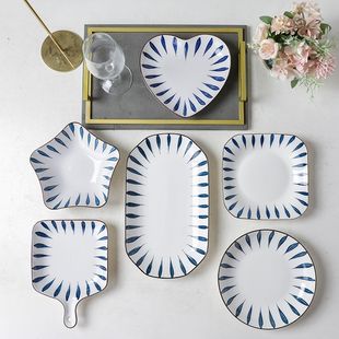 日式2-6个盘子陶瓷餐具家用釉下彩瓷盘方盘异性盘 简约圆盘菜碟子