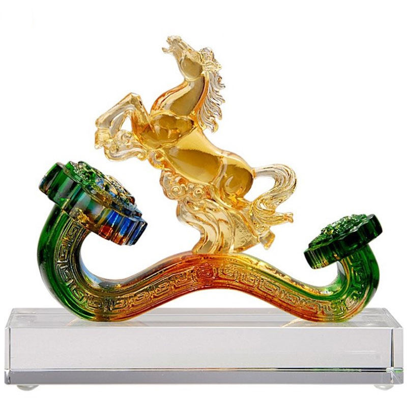 琉璃摆件创意马上如意水晶纪念品定制刻字升职乔迁开业礼物送朋友