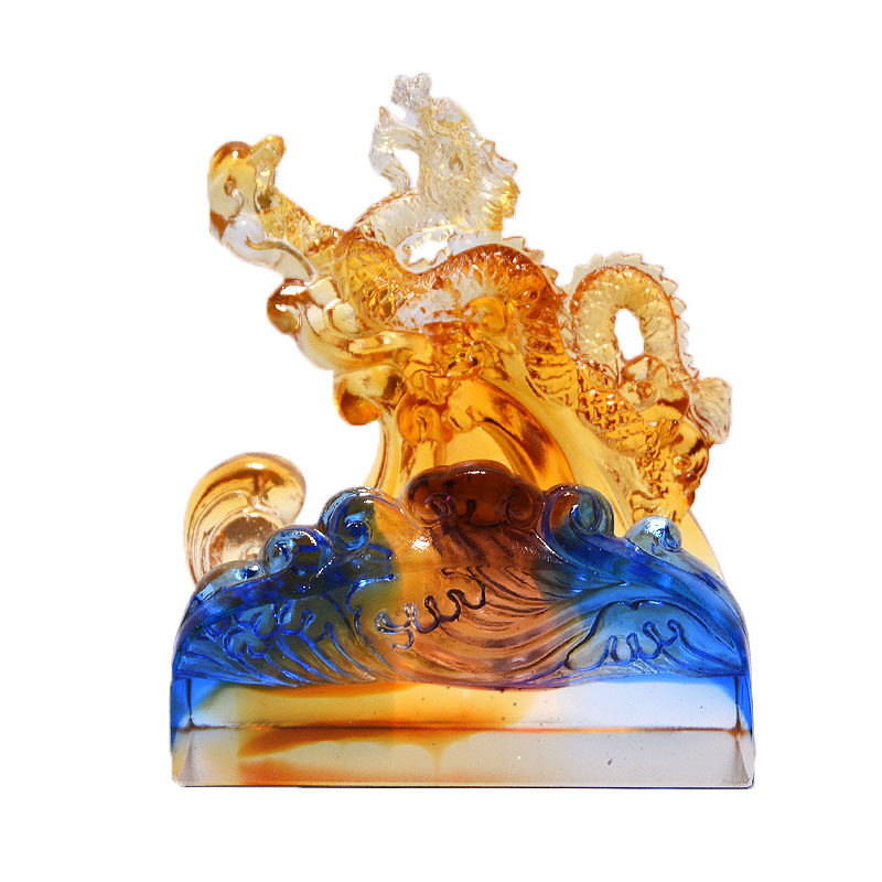 琉璃祥龙名片座摆件办公室水晶手工艺品送男领导升职礼物飞龙在天