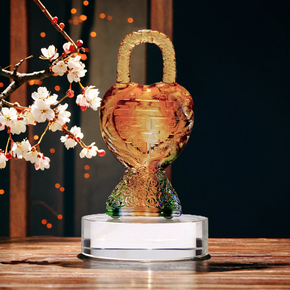 琉璃小摆件同心锁水晶工艺品小众刻字结婚周年新婚礼物送新人