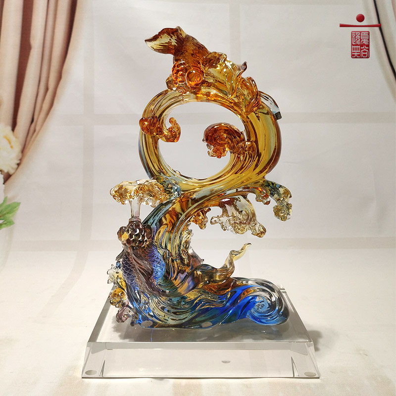 古法琉璃客厅电视柜摆件金鱼装饰玄关玻璃水晶工艺品乔迁新居礼物