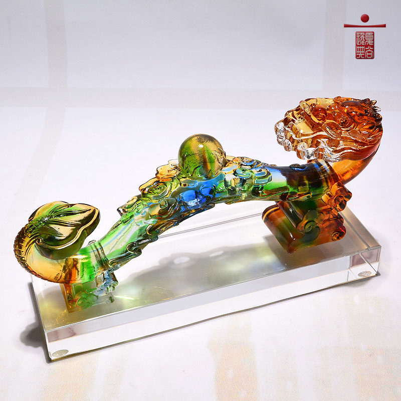 古法玻璃水晶如意摆件家庭乔迁新居礼物客厅电视柜轻奢琉璃工艺品