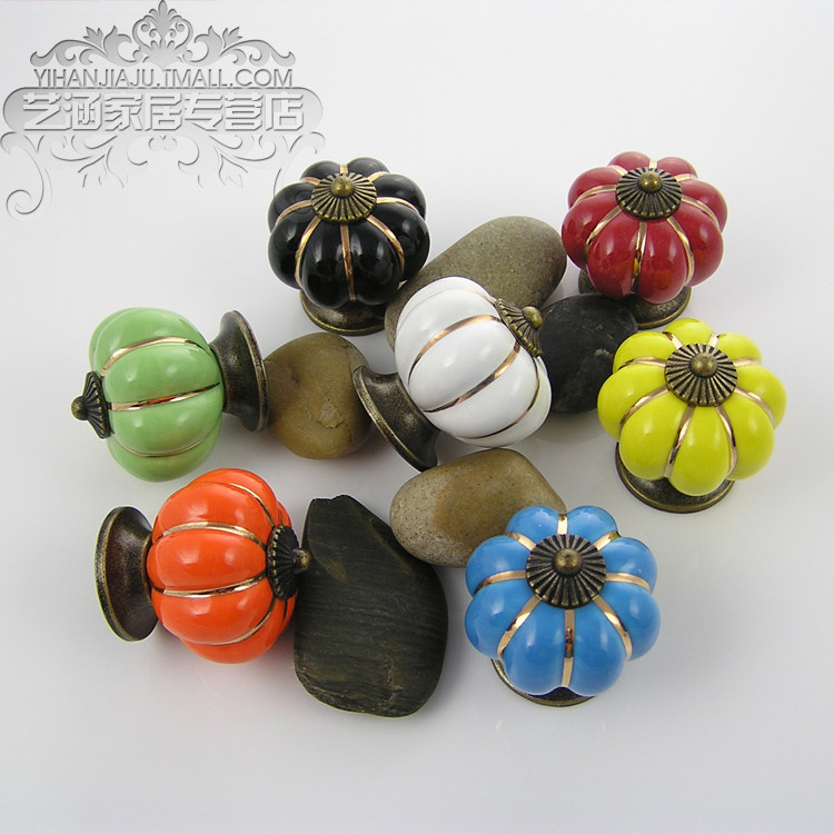 陶瓷田园柜门单孔卡通抽屉拉手