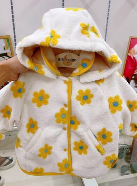 韩国专g童装 23冬新款女宝儿童爱家新款外套斗篷式 翻领棉服外套
