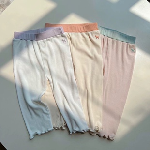 潮牌童装 23夏新装女童宝宝薄款高弹针织舒适打底裤 撞色七分裤