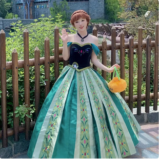 出租安娜cos服成人万圣节冰雪奇缘公主加冕礼服裙绿色刺绣连衣裙