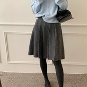 umma2025秋冬新款 气质针织百褶灰色羊毛兔绒百褶大摆毛线半身裙子