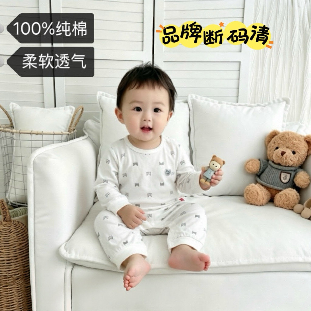婴之选特价纯棉男女宝哈衣连体包屁衣空调服新生儿幼儿抗菌睡衣图片