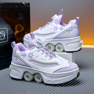 学生暴走鞋男女变形四轮两用儿童轮滑鞋双轮排爆走鞋可收轮溜冰鞋