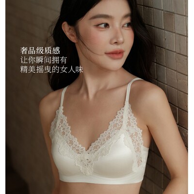 3368法式蕾丝缎面舒适无钢圈内衣小胸聚拢收副乳三角杯文胸女士