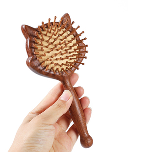 实木小猫气垫梳子檀木气囊梳按摩头部经络梳女士专用长发家用木梳