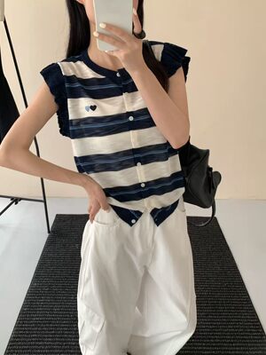 爱心刺绣飞飞袖条纹天丝麻针织开衫女欧洲站2026夏季新款欧货女装
