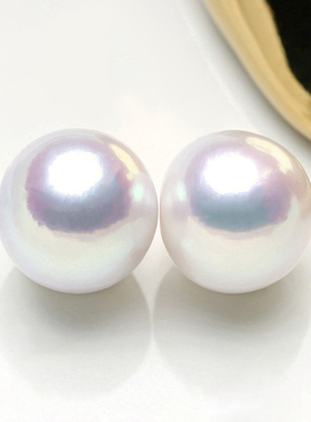 【白玫瑰】9mmAAAA极光天然淡水珍珠正圆几乎无暇定制耳饰耳钉BKZ