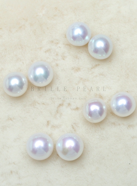 天然淡水AKOYA珍珠耳钉配对裸珠小灯泡镜面光怪色裸珠白透粉BWB