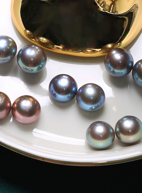 10.5-11mm无核天然淡水珍珠馒头形散珠配对真多麻灰可定制耳钉BHT