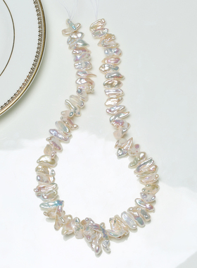 【横打keshi】约6mm天然淡水巴洛克珍珠6A极光半成品链条40cm SFU