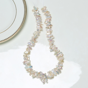 SFU 约6mm天然淡水巴洛克珍珠6A极光半成品链条40cm 横打keshi