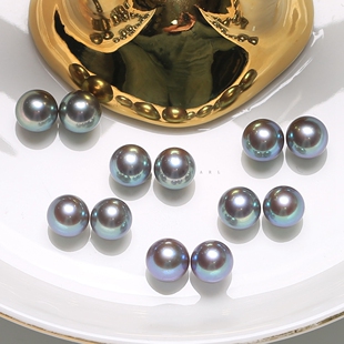5A无核7.5MM正圆天然淡水珍珠配对散珠灯泡极光真多麻色灰蓝紫BHE