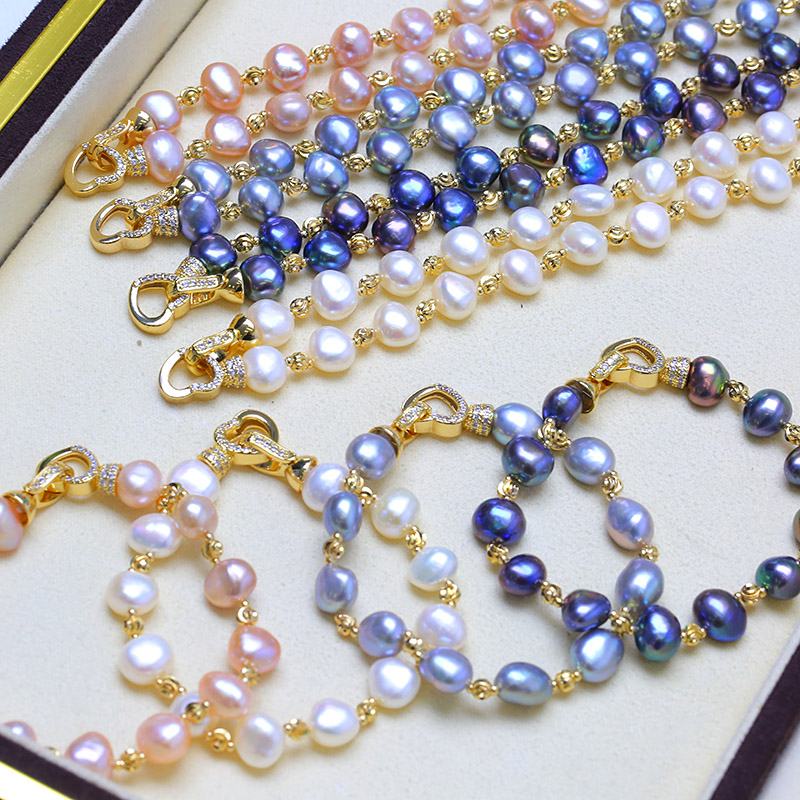 铂月 天然淡水小珍珠手链项链 炫彩小珍珠项链手链 混彩珍珠套装