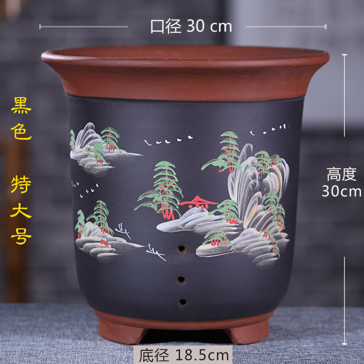 花盆特大号宜兴紫砂盆兰花盆大口径高花盆手工彩绘落地花盆清仓