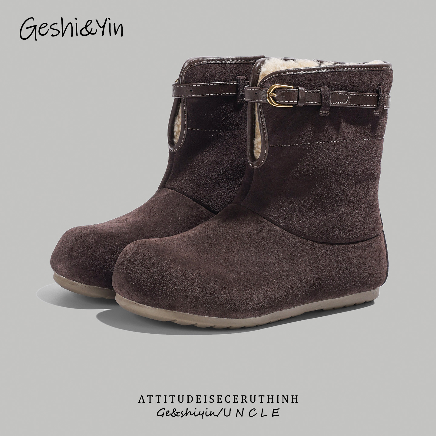 歌诗茵真皮翻边雪地靴女2025新款冬季户外短靴加绒保暖加厚棉鞋
