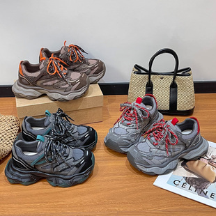 歌诗茵秋季新款老爹鞋女2026厚底增高休闲鞋网面系带百搭运动鞋