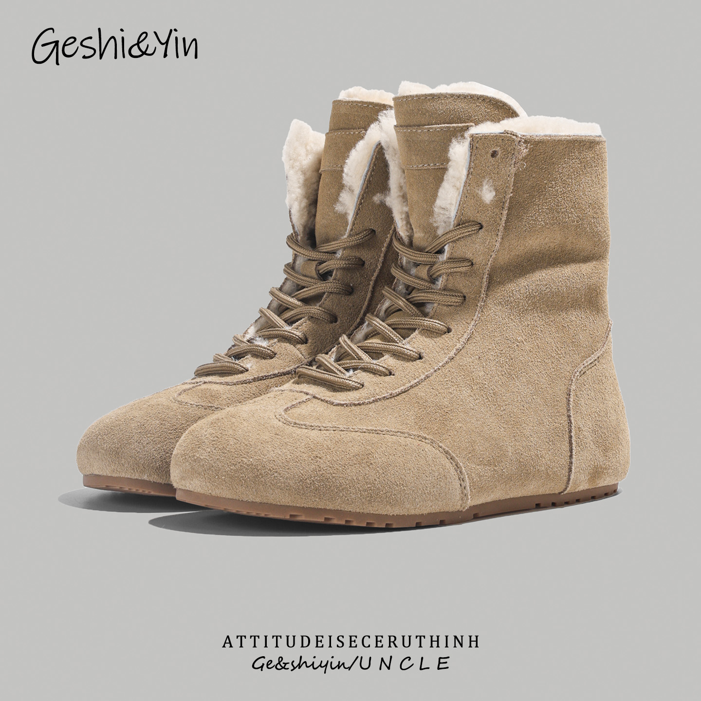 麂皮加绒马丁靴女冬季保暖防滑系带短靴加厚棉靴