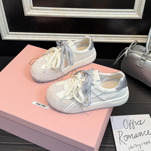 歌诗茵厚底德训鞋女2026年春季新款百搭休闲运动鞋系带真皮阿甘鞋
