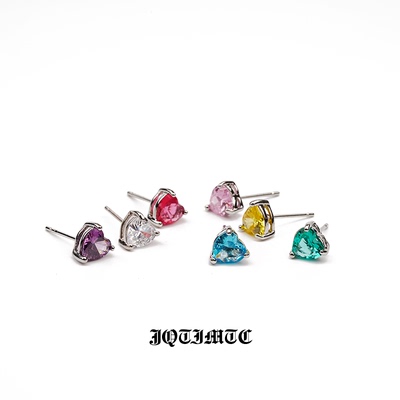 彩色镶嵌设计感锆石耳钉女