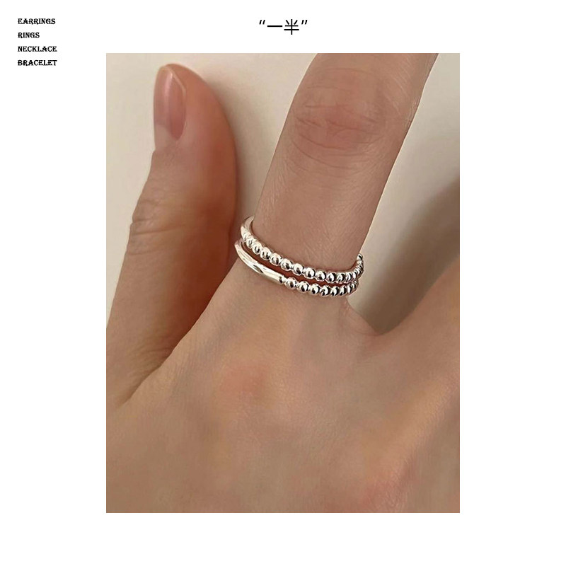 jqtimtc《一半》圆珠拼接指环s925纯银戒指女小众设计尾戒礼物