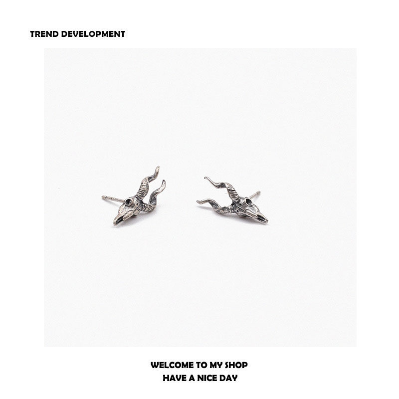 羊头设计s925纯银中性朋克耳钉